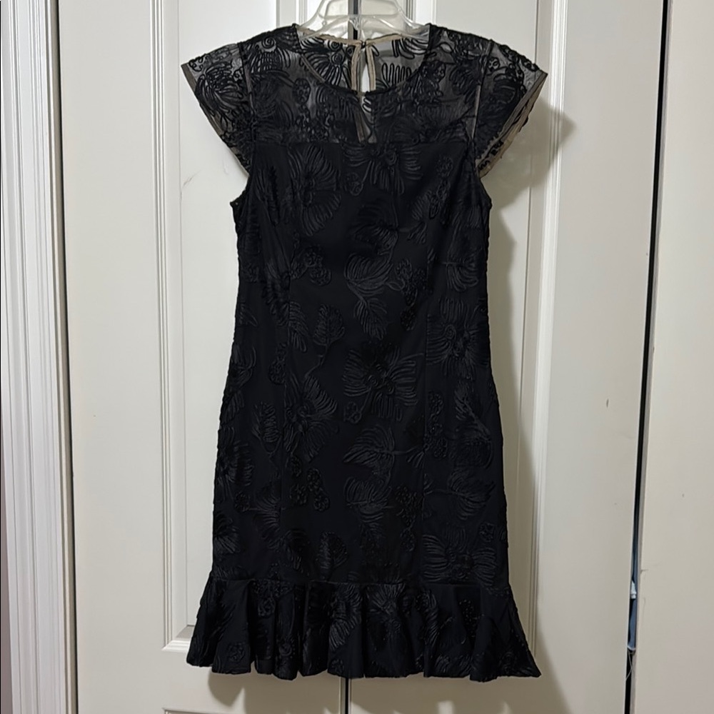 H by Halston Black Ruffled Flutter Sleeve Mini Dress